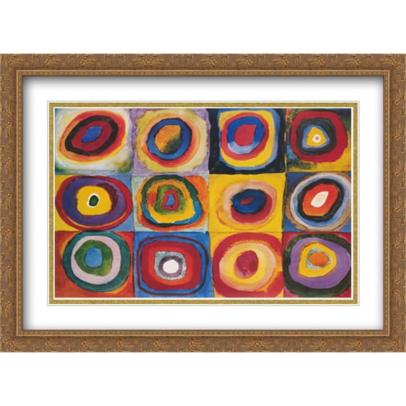 Farbstudie Quadrate, c.1913 2x Matted 40x28 Large Gold Ornate Framed Art Print by Wassily Kandinsky