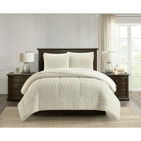 Farca 3 or 2 Piece Comforter Textured Geometric Pattern Faux Micro-Mink Backing