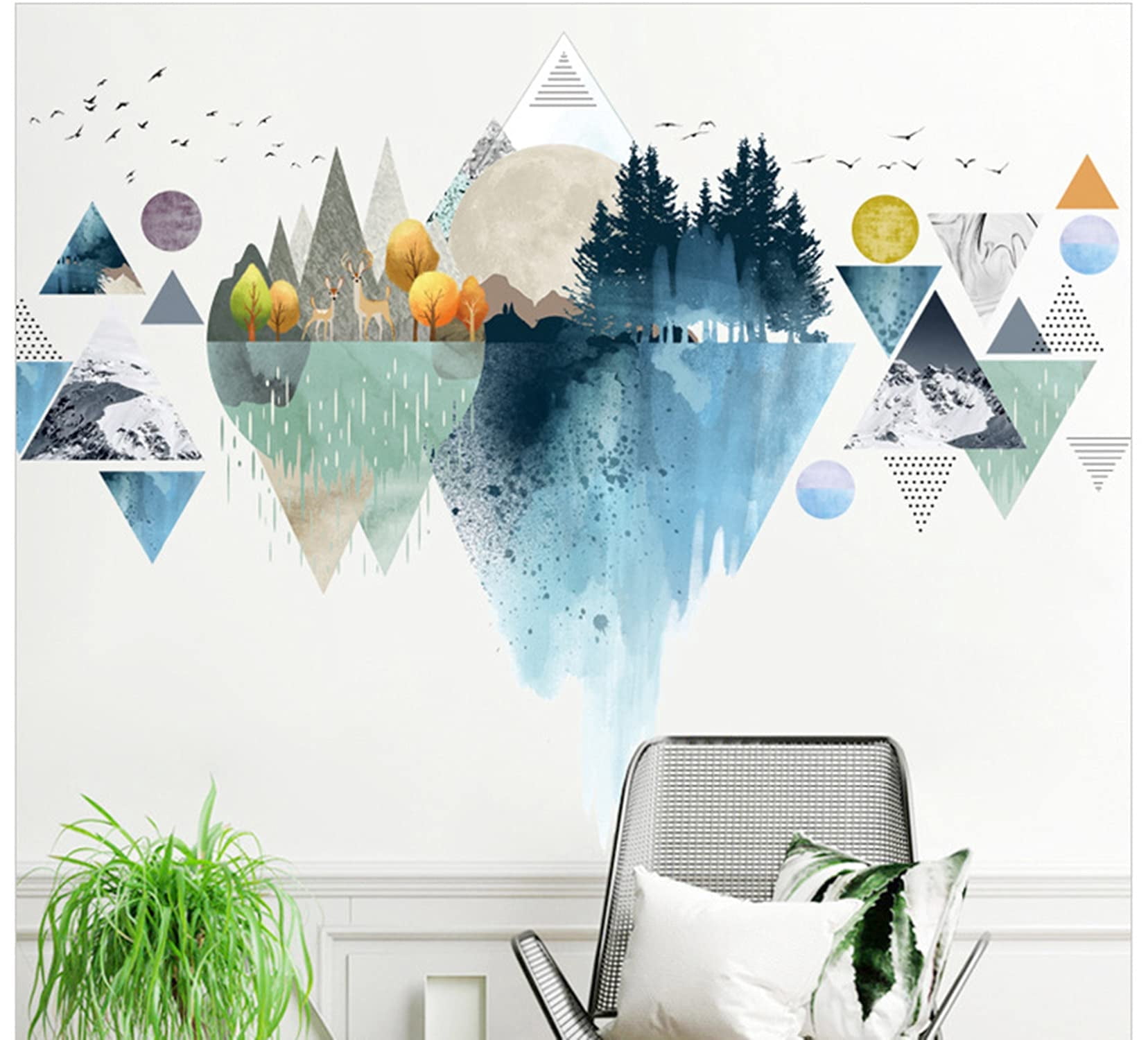 Farcauo 2 Set Mountain Wall Stickers & Murals Geometric Wall Decals ...