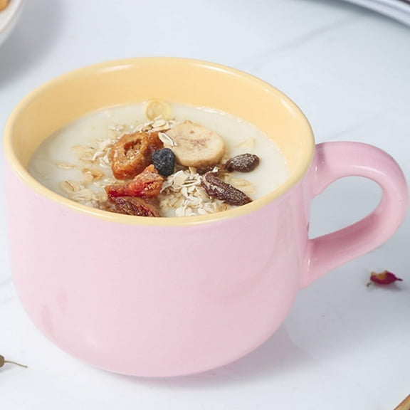 Farcauo 21oz Pink Soup Bowls Microwave Safe with Handles Spoon and Coaster Large Soup Mug XXL Coffee Mugs Big Ceramic Tea Cups Cappuccino Cup Gift Birthday Gifts for Women and Men