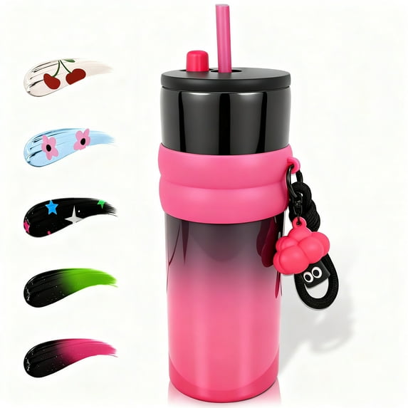 Farcauo 24 OZ Black & Rose Insulated Vacuum Tumbler With Lid Stainless Steel Water Bottle Leak Proof Travel Mug Christmas Gifts Spill Proof Cup for Hot and Cold Drink and Straw For Women Mother