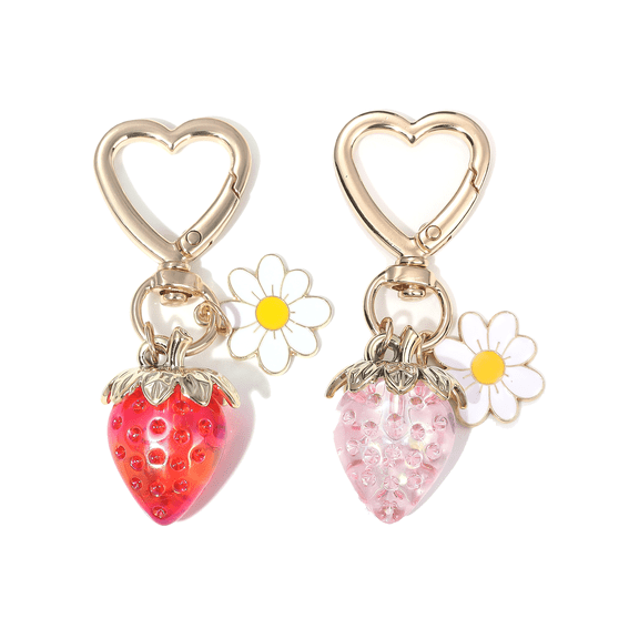 Farcauo 2Pcs Keychain Red Cute Bag Charms Bag Charms for Handbags Pink Flower Strawberry Keychains for Women