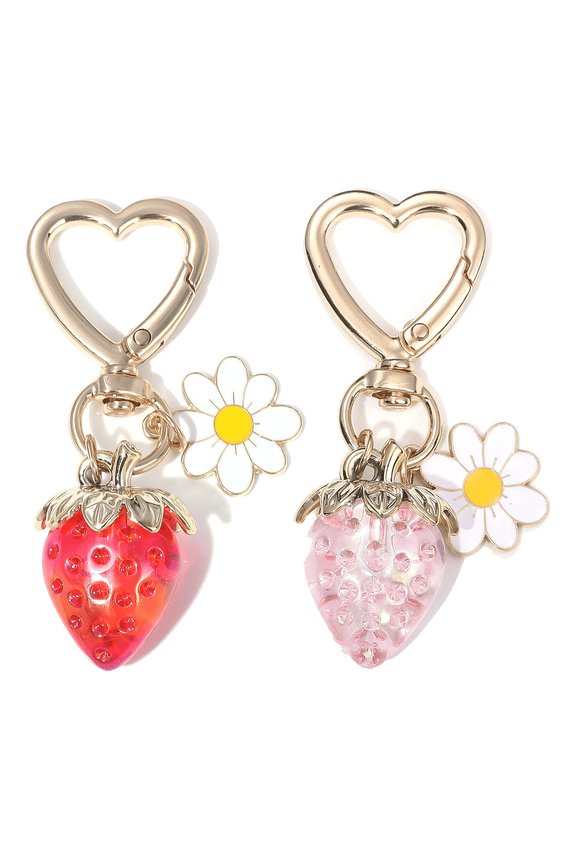 2Pcs Keychain Red Cute Bag Charms Bag Charms for Handbags Pink Flower Strawberry Keychains for Women