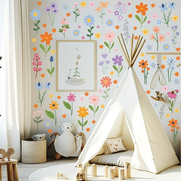 Farcauo 8 Sheets Colorful Flower Wall Stickers & Murals Decor for Bedroom Living Room Removable Boho Floral Wall Decals Peel and Stick for Classroom Room Decor