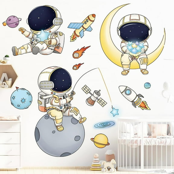 Farcauo Astronaut Wall Stickers Space Decor Murals & Decals Space Theme Bedroom Classroom Playroom Decor Outer Spaces Room Decor Spaces Wallpaper Planet Wall Decals for Boys Girls Room
