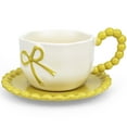 thumbnail image 1 of Farcauo Bow Coffee Mug Yellow Coquette Coffee Mugs Set with Saucer 12 OZ Personalized Porcelain Tea Cup Bow Cute mug for Women Girl, 1 of 7