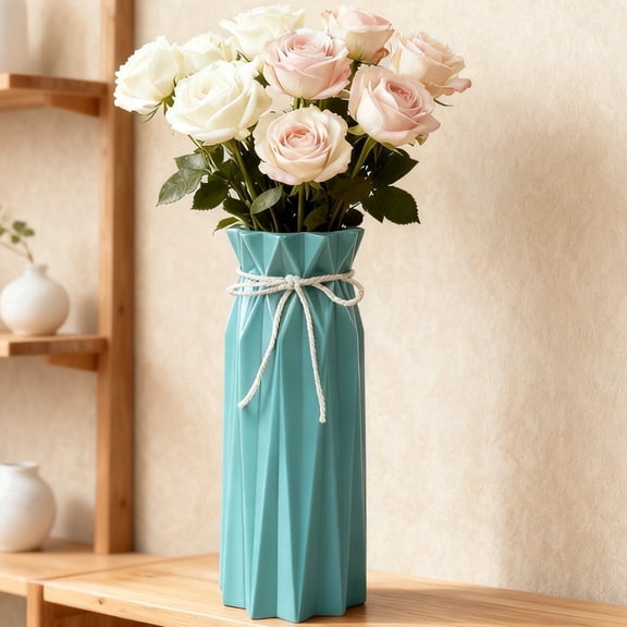 Farcauo Ceramic Blue Vase Flower Vase for Home Decor Modern Style 9.5 inch Tall Vase for Table Shelf Home Decor Vase for Fireplace Bedroom Kitchen Living Room Wedding Office Desk Birthday Gifts