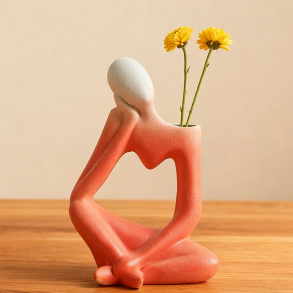 Farcauo Ceramic Thinker Vase Red Flower Vase for Home Decor Modern Cute Boho Vases for Table Room Decor Unique Aesthetic Vase Ceramic Decorative Face Vases for Centerpieces Birthday Gifts for Women