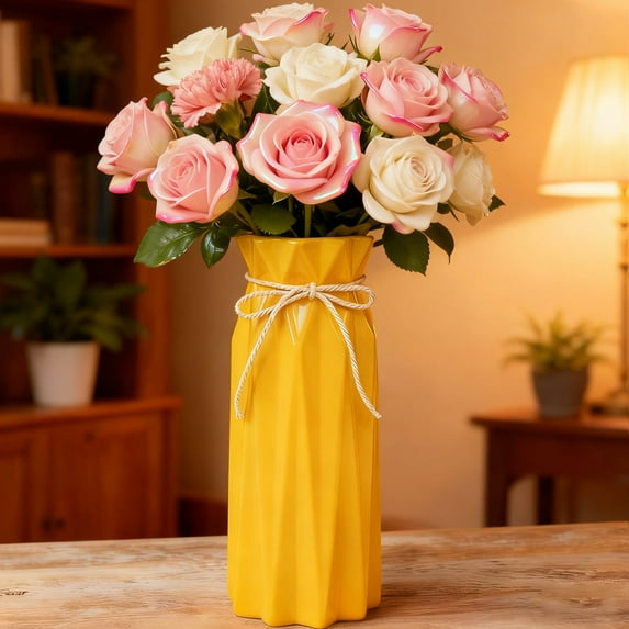 Farcauo Ceramic Vase Decor for Pampas Grass Flowers Vases for Modern Home Decor, Yellow Tall Vase for Living Room Bedroom Bathroom Kitchen Office Wedding Table Shelf Farmhouse Minimalist Decor