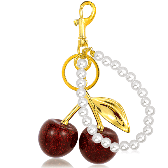 Farcauo Cherry Keychain Fashion Bag Charms Cute Pearl Keychains for Women Kawaii Red Purse Charm Car Keyrings