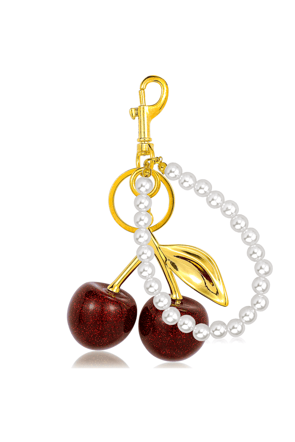 Cherry Keychain Fashion Bag Charms Cute Pearl Keychains for Women Kawaii Red Purse Charm Car Keyrings