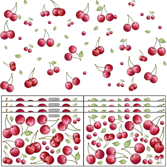 Farcauo Cherry Room Decor Cherry Wall Stickers for Livingroom Bathroom Kitchen 8 Sheets / 136pcs Cherry Wall Decor Cherry Wall Decals Peel and Stick Cherry Wall Stickers & Murals