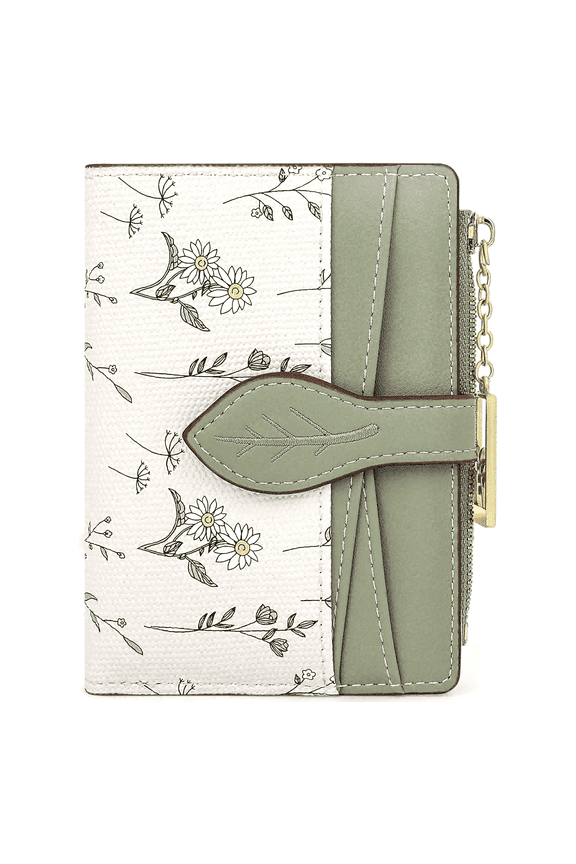 Cute Green Flower Wallet for Women Small Kawaii Coin Purse with ID Window Compact Lightweight and Stylish Design Cash Wallet
