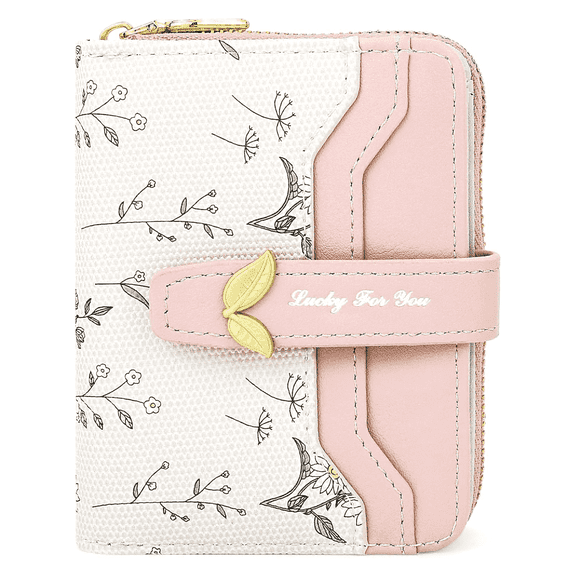 Farcauo Cute Minimalist Flower Wallet for Women Pink Small Kawaii Coin Purse with ID Window Lightweight and Stylish Design Compact Cash Wallet