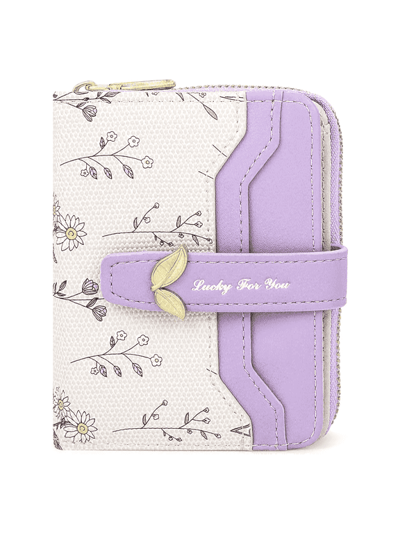 Wallet Women Small Wallets for Women Cute Purple Women's Card Wallets Kawaii Flower Womens Wallet for Ladies