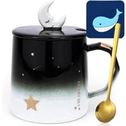 Farcauo Cute Mug With Lid Star & Moon 3d Cup Gift Funny Coffee Mugs 420 ml/14 oz Tea Cups With Spoon & Coaster Tea Coffee Mug Cute Birthday Gift For Girlfriend Women Girls