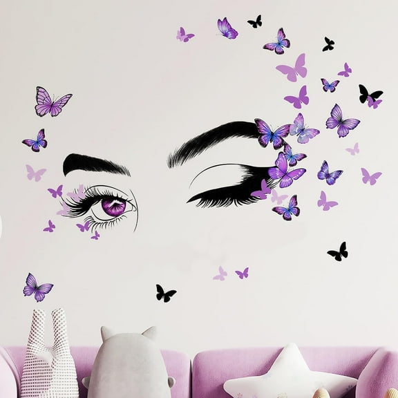 Farcauo Eye Wall Decals Peel and Stick Bedroom Decor for Women Eyelashes Inspirational Wall Murals Home Wall Decor Living Room Motivational Wall Stickers & Murals Eye Butterflies Wall Decals