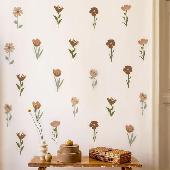 Farcauo Flower Home Wall Decor Living Room 12 Sheets / 72 pcs Wall Decals Peel and Stick Aesthetic Wall Stickers & Murals Wildflower Wall Stickers Decor for Bedroom Boho Vinyl Kitchen Wall Murals