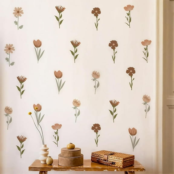 Farcauo Flower Home Wall Decor Living Room 12 Sheets / 72 pcs Wall Decals Peel and Stick Aesthetic Wall Stickers & Murals Wildflower Wall Stickers Decor for Bedroom Boho Vinyl Kitchen Wall Murals