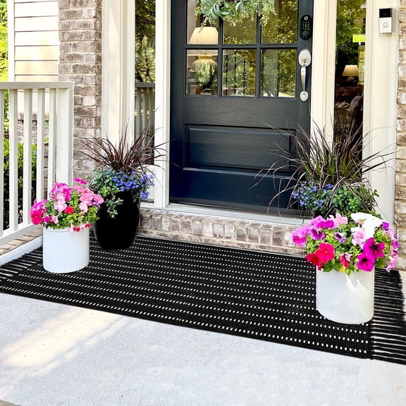 Farcauo Front Door Mat Black and White Outdoor Indoor Rugs Entryway Rug 23.6"x51.2" Striped Front Porch Decor Outside Rug Outdoor Patio Front Door Rugs Kitchen Decor Carpet Entry Way Doormats