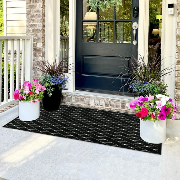 Farcauo Front Door Mat Outdoor Indoor Rugs Black and White Front Porch Decor Outside Rug Entryway Rug 23.6"x51.2"Boho Black Outdoor Patio Front Door Rugs Kitchen Decor Carpet Entry Way Doormats
