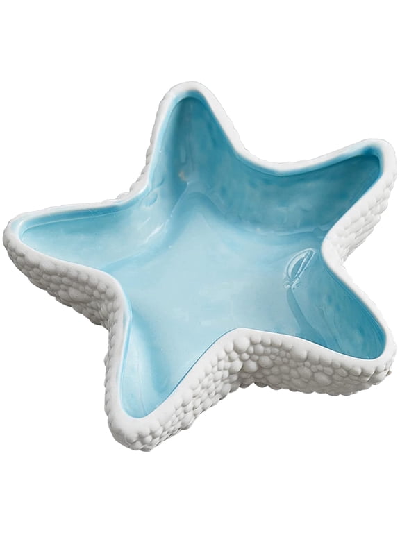 Large Ceramic Starfish Jewelry Dish Tray Shell Ring Holder 8.2" x 7.5 x 1.6 inches Seashell Bowl Cute Jewelry Organize Key Storage Tray Decorative Trays for Home Decor Porcelain Jewelry Deco