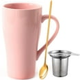 thumbnail image 1 of Farcauo Large Mug 500 ml Tea Mug with Strainer XXL Coffee Mug Ceramic Tea Mug Original with Spoon & Coaster 500 ml Coffee Mug Cute Birthday Gift Tea Coffee Cup Gift (Pink), 1 of 10