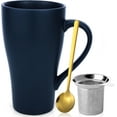 thumbnail image 1 of Farcauo Large Mug 500 ml Tea Mug with Strainer XXL Coffee Mug Ceramic Tea Mug Original with Spoon & Coaster 500 ml Coffee Mug Cute Birthday Gift Tea Coffee Cup Gift (Dark Blue), 1 of 10