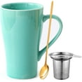 thumbnail image 1 of Farcauo Large Mug 500 ml Tea Mug with Strainer XXL Coffee Mug Ceramic Tea Mug Original with Spoon & Coaster 500 ml Coffee Mug Cute Birthday Gift Tea Coffee Cup Gift (Green), 1 of 10