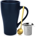 thumbnail image 1 of Farcauo Large Mug 500 ml Tea Mug with Strainer XXL Coffee Mug Ceramic Tea Mug Original with Spoon & Coaster 500 ml Coffee Mug Cute Birthday Gift Tea Coffee Cup Gift (Dark Blue), 1 of 10