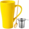thumbnail image 1 of Farcauo Large Mug 500 ml Tea Mug with Strainer XXL Coffee Mug Ceramic Tea Mug Original with Spoon & Coaster 500 ml Coffee Mug Cute Birthday Gift Tea Coffee Cup Gift (Yellow), 1 of 9