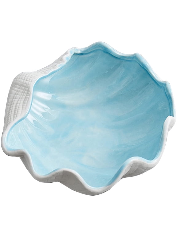 Large Shell Jewelry Dish Tray Ceramic Shell Ring Holder 6.7" x 7" x 2.4" inches Seashell Bowl Cute Jewelry Organize Key Storage Tray Decorative Trays for Home Decor Porcelain Jewelry Deco