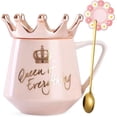 thumbnail image 1 of Farcauo Pink Queen of Everything Mug with Lid Cute Pink Cup with Crown Tea Coffee Mugs Gift with Spoon & Coaster 12 oz Ceramic Cups Birthday Gifts for Women Girls Mom Friend Mothers Day Gifts for Mom, 1 of 9