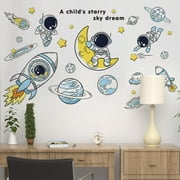 Farcauo Space Decor Astronaut Wall Stickers Murals & Decals Space Theme Bedroom Classroom Playroom Decor Wall Decals for Boys Girls Room Outer Space Room Decor Space Wallpaper Planet