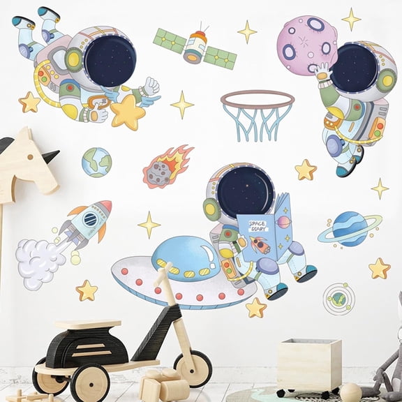 Farcauo Space Decor Astronaut Wall Stickers Murals & Decals Space Theme Bedroom Classroom Playroom Sticker Outer Spaces Room Decor Spaces Wallpaper Planet Wall Decals for Boys Girls Room