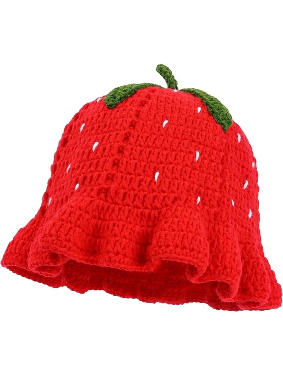 Strawberry Crochet Bucket Hats for Women Knitted Hat Womens Red Beanie Cute Foldable Knitted Hats for Women