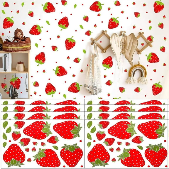 Farcauo Strawberry Decor 8 Sheets / 184pcs Strawberry Stickers for Kitchen Bathroom Bedroom Wall Stickers & Murals Decor Strawberry Wall Decals Peel and Stick Room Decor Strawberry Wallpaper