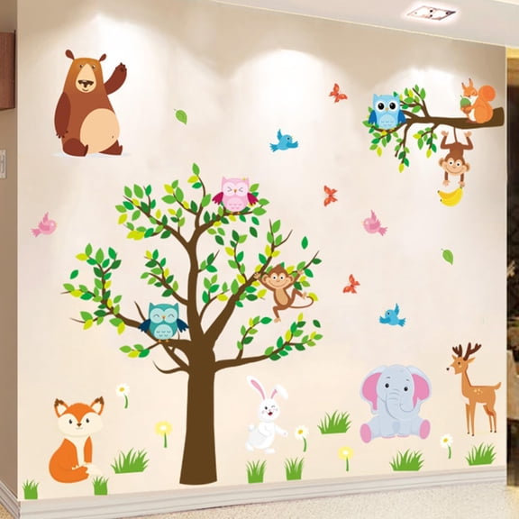 Farcauo Tree Wall Decals Decor for Bedroom Zoo Wall Stickers for Living Room Animal Wall Decor for Bedroom Wall Décor Wall Murals Stickers & Murals 3D DIY Wall Art as Decorations