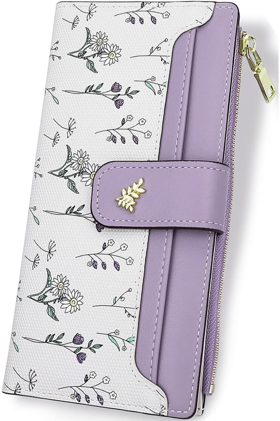 Wallet Women Slim Wallets for Women with RFID Blocking Cute Thin Purple Women's Wallet Kawaii Flower Womens Ladies Card Holder Wallets