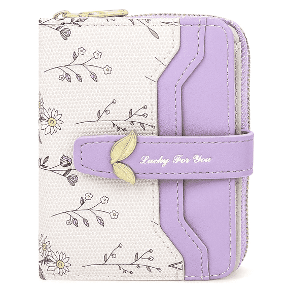 Farcauo Wallet Women Small Wallets for Women Cute Purple Women's Card Wallets Kawaii Flower Womens Wallet for Ladies