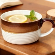 Farcauo White & Brown Oversized Coffee Mug 24 OZ Soup Mug Large Soup Bowls with Handles XXL Cereal 700 ML Ceramic Large Coffee Tea Cup