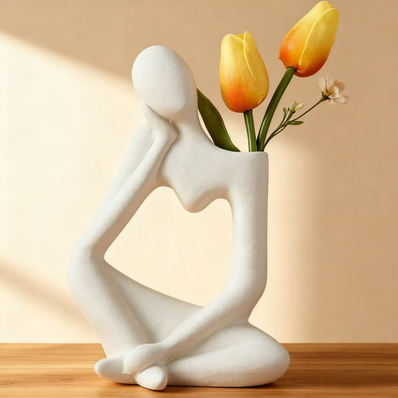 Farcauo White Flower Vase Ceramic Thinker Vase for Home Decor Modern Cute Boho Vases Room Decor Unique Aesthetic Vase Ceramic Decorative Vases for Centerpieces Bathroom Birthday Gifts for Women