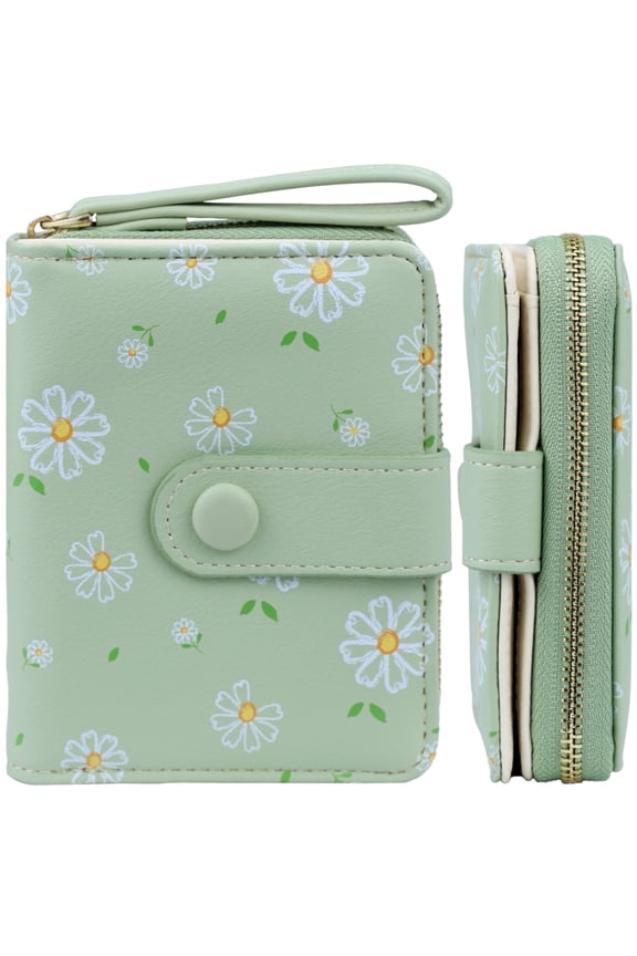 Womens Wallet Cute Small Wallets for Women Green Women's Wallet Kawaii Flower Card Wallets for Women Ladies
