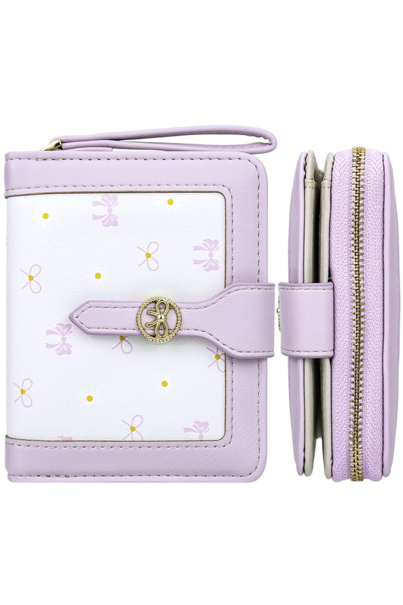 Womens Wallet Cute Small Wallets for Women Purple Coquette Bow Women's Wallet Kawaii Card Wallets With Zipper Ladies Bow Stuff