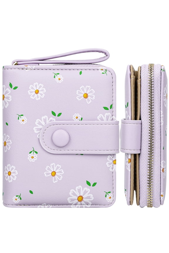Womens Wallet Cute Small Wallets for Women Purple Women's Wallet Kawaii Flower Card Wallets for Women Ladies