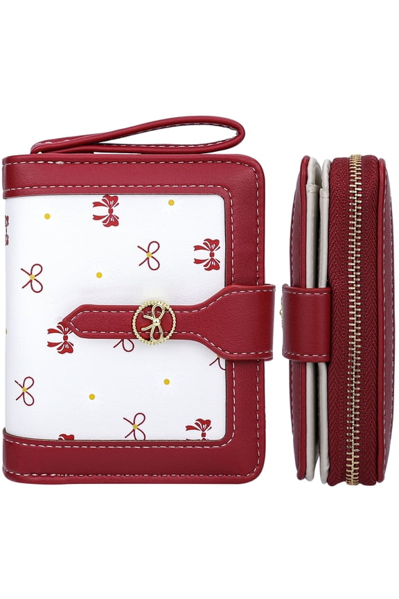 Womens Wallet Cute Small Wallets for Women Red Coquette Bow Women's Wallet Kawaii Card Wallets With Zipper Ladies Bow Stuff