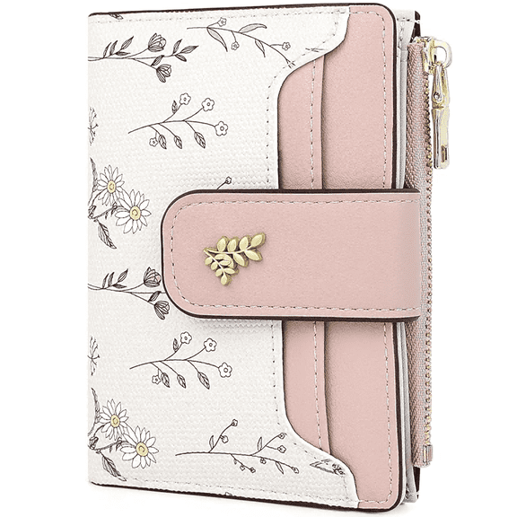 Farcauo Womens Wallet with RFID Blocking Cute Small Wallets for Women Thin Pink Women's Wallet Kawaii Flower Card Wallets for Women Ladies