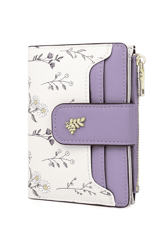 Womens Wallet with RFID Blocking Cute Small Wallets for Women Thin Purple Women's Wallet Kawaii Flower Card Wallets for Women Ladies