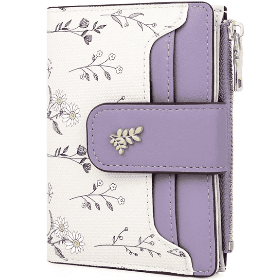 Farcauo Womens Wallet with RFID Blocking Cute Small Wallets for Women Thin Purple Women's Wallet Kawaii Flower Card Wallets for Women Ladies