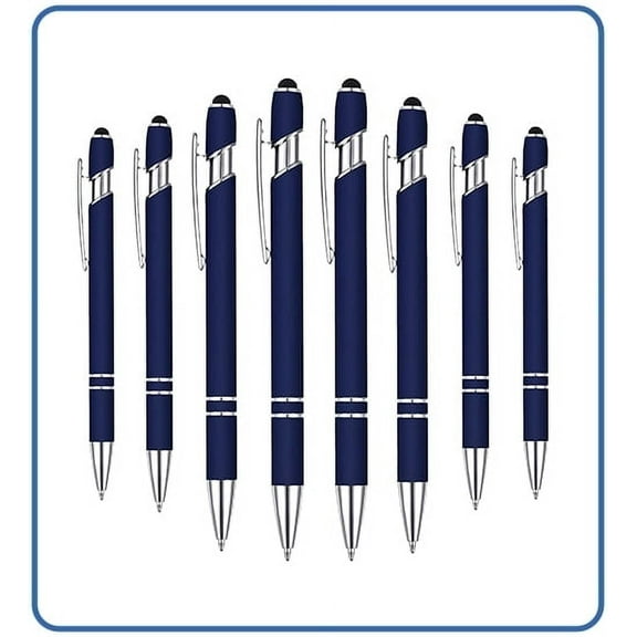 FareCo 2-in-1 Stylus Pens, 8-Pack, Dark Blue, Retractable Ballpoint, Works on Touchscreens